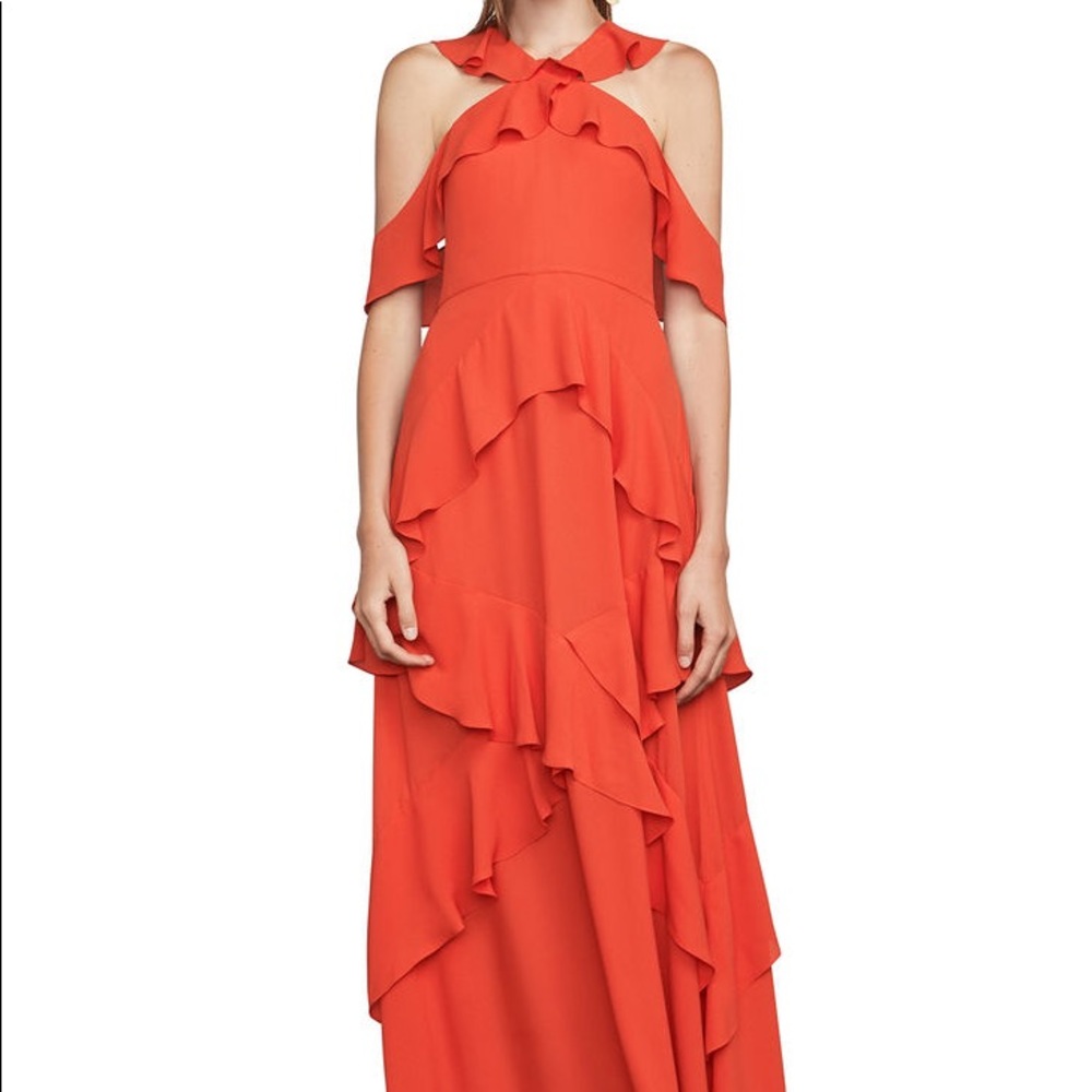 ❤️🧡BCBG BLOOD ORANGE RUFFLE HALTER GOWN🧡❤️